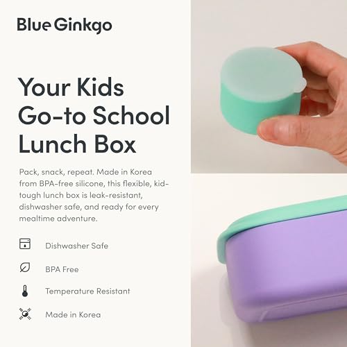 BLUE GINKGO Bento-Style Silicone Lunch Box Set, Purple, Made in Korea | Leak-Resistant. Microwave Safe. Dishwasher Safe. - color: Purple