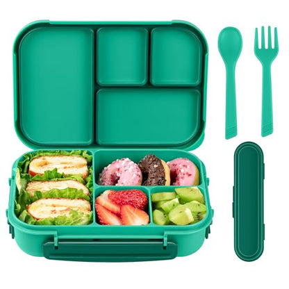 Amathley Lunch Box Kids,Bento Box Adult,Leakproof Lunch Containers for Adults/Kids/Toddler,1200ML-4 Compartments bento Lunch box with Utensil,Microwave & Dishwasher & Freezer Safe (Green) - color: Green