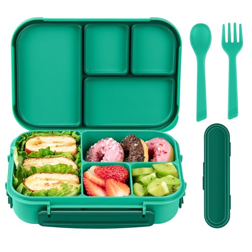 Amathley Lunch Box Kids,Bento Box Adult,Leakproof Lunch Containers for Adults/Kids/Toddler,1200ML-4 Compartments bento Lunch box with Utensil,Microwave & Dishwasher & Freezer Safe (Green) - color: Green