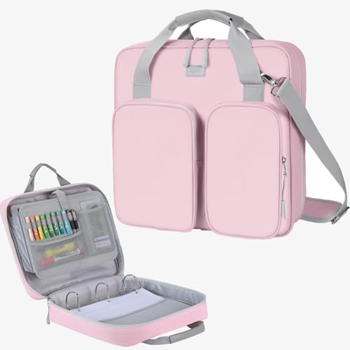 Zipper Binder 3 Inch 3 Ring with Shoulder Strap Multi-Pocket,Tough | Binder Bag with Laptop organizer for School Travel,Fit 13" MacBook & Tablet,700 Sheets Capacity,Water Resistant,Light Pink - color: Pink New, size: 3 inch