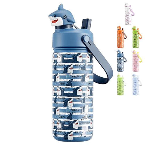 POWCAN 18 oz Insulated Water Bottle for School: 2-in-1 Straw Spout Lid with Soft Animal Head, Leakproof, BPA-Free, Keep Cold 24H, Easy Carry, Stainless Steel Cup for Kids, Boys, Girls (Baby Shark) - color: Baby Shark, size: 18 Ounces