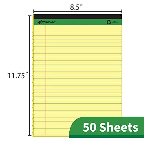 KAISA Legal Pad Writing Pads, 5"x8" Legal Ruled, 8.5"x11.75" Wide Ruled, 56GSM Paper Notepads, 12pads (Canary 24pad, 8.5x11.75inch) - color: Canary 24pad, size: 8.5x11.75inch