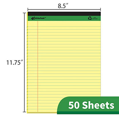 KAISA Legal Pad Writing Pads, 5"x8" Legal Ruled, 8.5"x11.75" Wide Ruled, 56GSM Paper Notepads, 12pads (Canary 24pad, 8.5x11.75inch) - color: Canary 24pad, size: 8.5x11.75inch