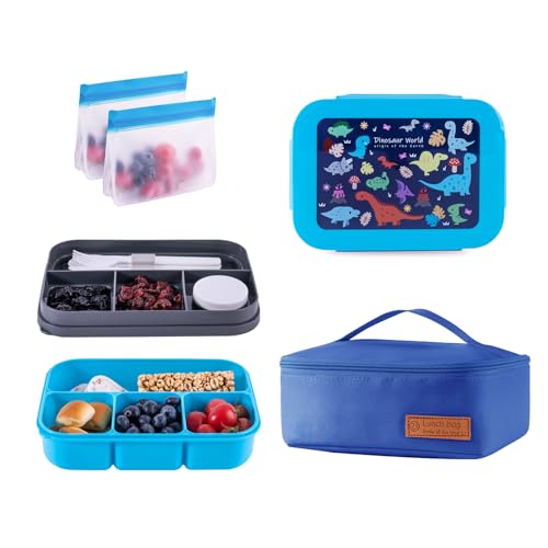 Bento Box for Kids Girls Boys, Adult,8-Compartment Leak-Proof Toddler Lunch Box for School, Drop-Proof Kids Lunch Containers with Insulated Bag, Microwave & Dishwasher Safe, BPA-Free,(Blue) - color: blue
