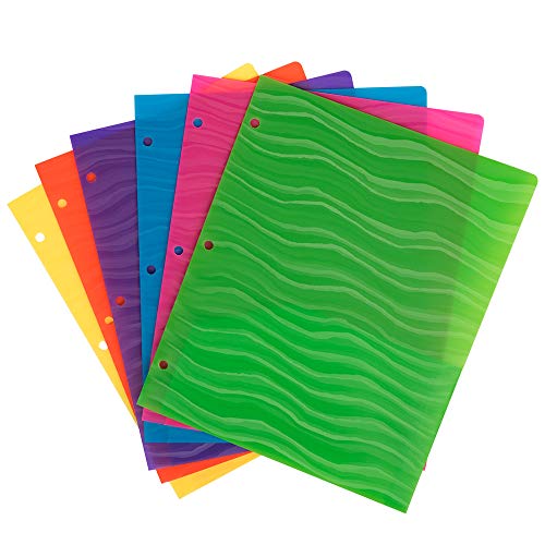 JAM PAPER Heavy Duty Plastic 3 Hole Punch Pocket Folders - Extra Tough School Folders - Assorted Wave Colors - 6/Pack - color: Assorted Wave Colors, size: 6 Per Pack