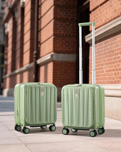 Hanke Top Opening Carry-On - Expandable 16 Inch Airline Approved Spinner | Easy-access top opening,360° spinner wheels,lightweight expandable hardshell, fits overhead bins,for overnight business trips - color: Bamboo Green, size: 16 Inch Expandable