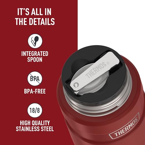 THERMOS Stainless King Vacuum-Insulated Food Jar with Spoon, 16 Ounce, Matte Red - color: Matte Red, size: 16 Ounce
