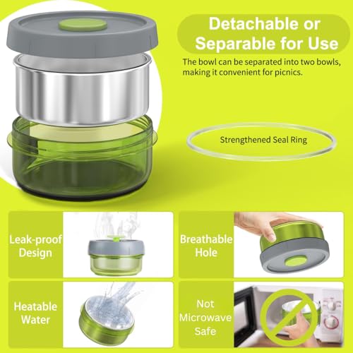 Lille Home Stainless Steel Thermal Lunch Box Set with Lunch Bag and Cultery | 22 Oz Vacuum Insulated Lunch Bento Box, to Keep Food Warm/Cool, 2 Small Food Container for Snack, Fruits and Sauces (Green) - color: Green