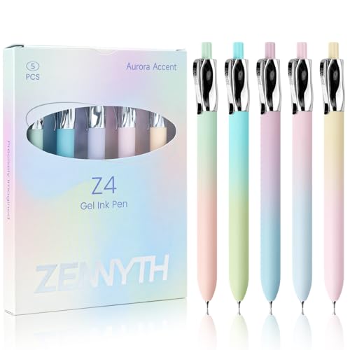 YOXMJDB 5 Pcs Gel Pens, 0.5mm Black Ink Fine Point Quick-Drying Retractable Pens with Metal Clip, Smooth Writing Pens for School & Office, Journaling & Note Taking (5 Pcs Z4 Aurora) - color: 5 Pcs Z4 Aurora