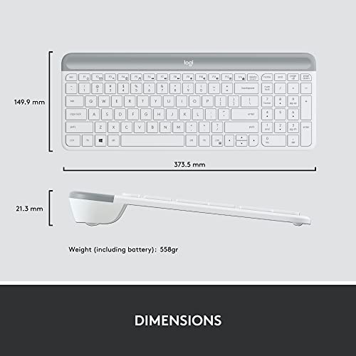 Logitech MK470 Slim Compact Wireless Keyboard and Mouse Combo - Off White | Compact low-profile quiet keyboard with number pad, slim ambidextrous quiet mouse with 3 non-customizable buttons, Windows PC - color: Off White