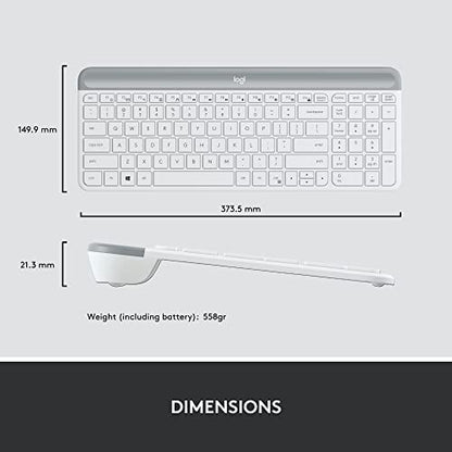 Logitech MK470 Slim Compact Wireless Keyboard and Mouse Combo - Off White | Compact low-profile quiet keyboard with number pad, slim ambidextrous quiet mouse with 3 non-customizable buttons, Windows PC - color: Off White