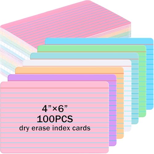 Harloon 100 Pcs Dry Erase Index Cards 4 x 6 Inch Laminated Reusable Dry Erase Note Cards Sheets for Office Home Housework to Do List (Ruled Candy Color) - color: Ruled Candy Color, size: 4 x 6 Inch