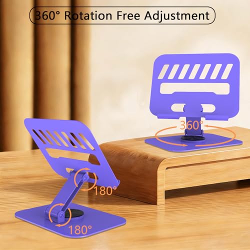 Large Metal Tablet Stand 360° Rotation for 4-16” Tablet, Purple | Suitable for All iPad Models, Stability Base, Fully Folded, Easy to Store and Carry, Wide Footrest, Heat Dissipation Design - color: Purple