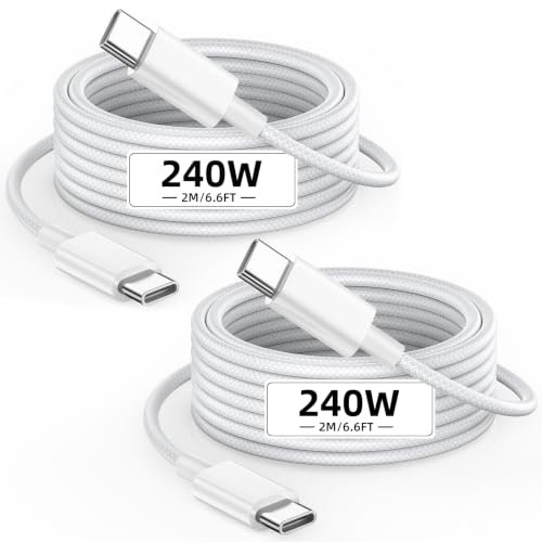 MPATIBY USB C to USB C Cable, 240W C to C Cable Fast Charging [6.6FT, 2 Pack] Type C Charger Fast Charging USBC to USBC Cord for iPhone 17 16 15 Pro Max Pad MacBook Pro S26 S25 Ultra - color: White, size: 2Pack6.6FT