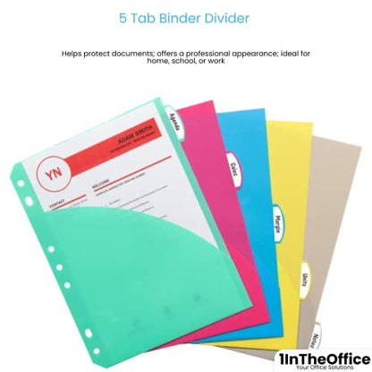 1InTheOffice 5 Tab Binder Dividers with Pockets and Tabs, Binder Dividers with Tabs and Pockets, 8.5x11 (2 Pack)