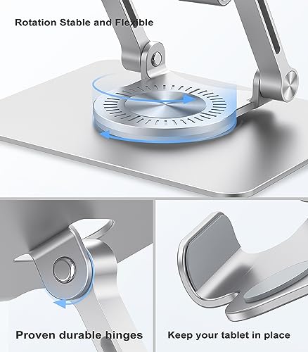 Orlian Tablet Stand Adjustable with 360° Swivel Base Aluminum Tablet Stand Holder for iPad/Samsung/iPad Pro Air Mini/Galaxy/Switch, Sliver - color: Silver