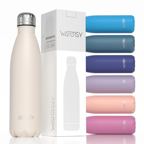 WATERSY Stainless Steel water bottles,17oz/500ml Insulated Water Bottles,Ivory Beige metal water bottle Keeps Drink Cold and Hot,BPA Free kids water bottles for School,Gym,Travel,Sports - color: Ivory Beige