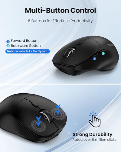 TECKNET Wireless Mouse Bluetooth 5.0/3.0 & 2.4G Rechargeable, Silent Clicks, Adjustable 4800 DPI, 6 Buttons, Ergonomic Design, Bluetooth Mouse for Laptop, Computer, ipad-Dark - color: Dark