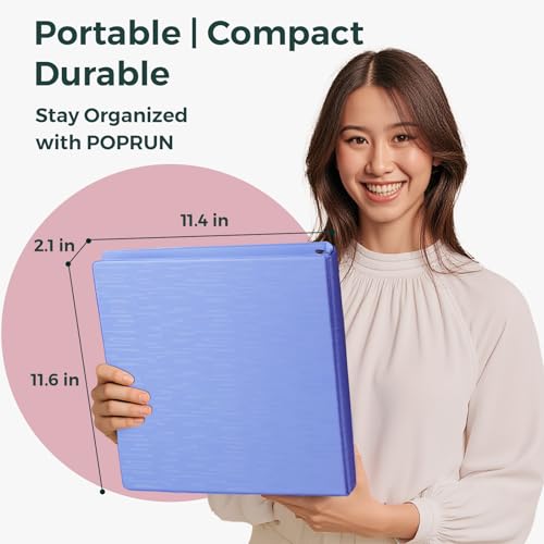 POPRUN 3 Ring Binder 1.5 Inch, PVC-Free, Holds 325 Sheets of 8.5 x 11 Paper, Extra Durable Organizer with 2 Pockets for School & Office, Heavy-Duty, 1 Pack, White | Fit 175 Sheets 8.5x11 Paper Organizer 2 Pockets for Single Subject Daily Office School Use