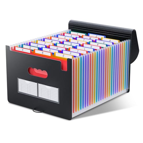 ThinkTex 26 Pockets Expandable File Folders, Accordion File Organizer | with 3 A-Z Alphabet Colored Tabs, Letter/A4 Size, Paper Coupon Bill Receipt Organizer for Classroom, Office Organization - color: Black 26 Pockets 3tab