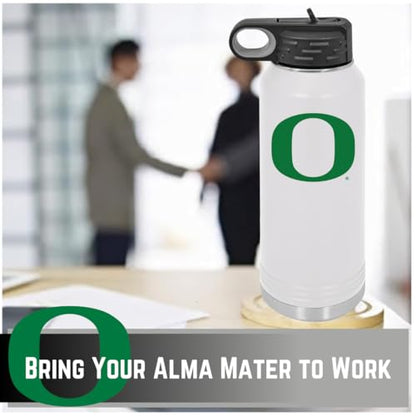 University of Oregon 32oz Stainless Steel Double Walled White Beverage Bottle with Flip Straw Spout - College Gear for Playoff Season – For Office, Home or Auto – Show your Ducks Pride - style: Oregon / White