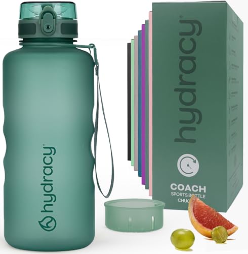 Hydracy Water Bottle with Time Marker & Fruit Infuser - BPA Free - 64 oz | Leak Proof Gym Bottle with times to drink and no sweat Sleeve - Ideal for Fitness Sports & Outdoors - color: Moonlight Green, size: 64 Ounces