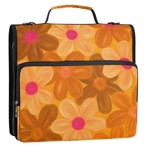 Kawaii Flower Zipper Binder 3 Ring with Shoulder Strap and Handle Multiple Pockets Expanding File Folder Organizer
