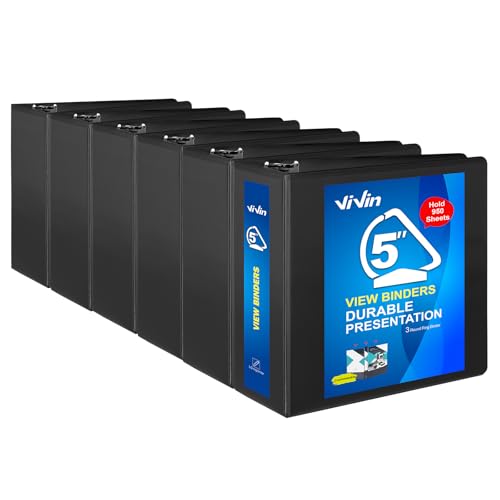 ViVin Durable 5 inch D Ring View Binder, Large 5" Slant-D Ring with 950-Sheet Capacity, Fit 8.5" x 11" Paper, 6 Pack(Black) - color: Black, size: 5 Inch, style: 6 Pack