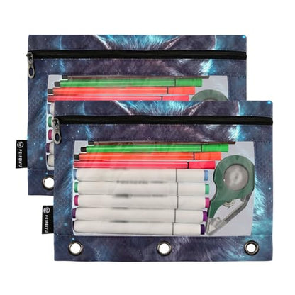 2 Pack Pencil Pouch for 3 Ring Binder Wolf Pencil Case Pouch with Clear Window Zipper Binder Pencil Pouches Pen Bag for Office School Supplies - color: Wolf