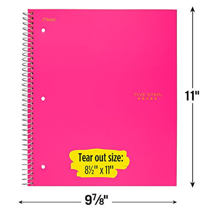 Five Star Spiral Notebook, 3 Subject, College Ruled Paper, 150 Sheets, 11" x 8-1/2", Pink (73501) - color: 11 Bright Pink