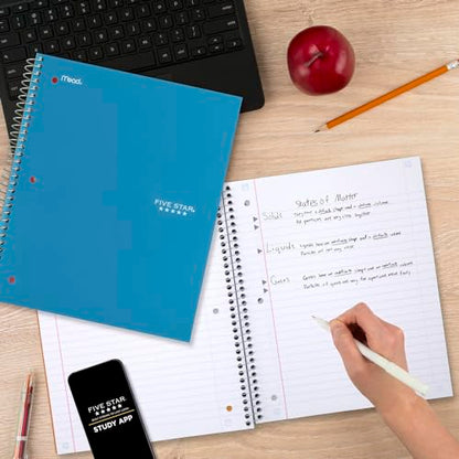 Five Star Spiral Notebook, 3 Subject, Wide Ruled | 8" x 10-1/2" | 150 Sheets | Water Resistant | Tidewater Blue | Pack of 6 - color: Tidewater Blue, size: 8" x 10-1/2" (Pack of 6)