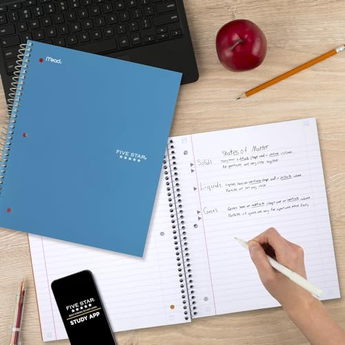 Five Star Spiral Notebook, 3 Subject, Wide Ruled | 8" x 10-1/2" | 150 Sheets | Water Resistant | Tidewater Blue | Pack of 6 - color: Tidewater Blue, size: 8" x 10-1/2" (Pack of 6)
