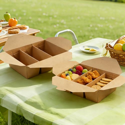 30 Pack Paper Take Out Food Containers, 3-Compartment 7.5x5.4x2.6" Kraft Brown Take Out Boxes, Disposable To Go Container Take Out Containers, Greaseproof Paper Bento Box Takeout Lunch Boxes with Lid - color: Kraft Paper Color-Snap