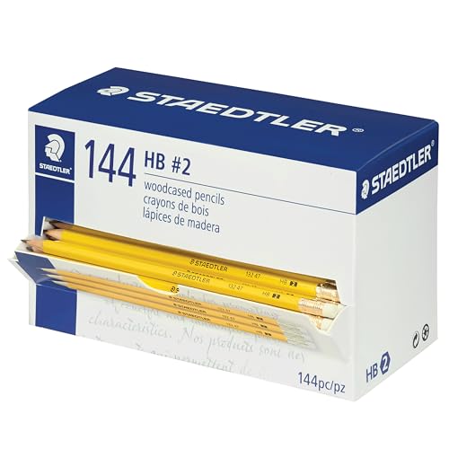 STAEDTLER Yellow School Pencils (144-Pack), Pre-Sharpened #2 HB with Erasers, Ready-to-Use School Supplies for Students and Teachers - size: 1 Count (Pack of 144)
