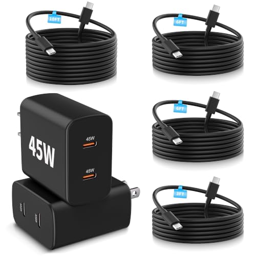 45W USB C Charger for iPhone 17 16 15,[2Pack] Dual Port 45W PD Fast Phone Charger Plug,Extra Long 10/6/6/3FT USBC Cable, Type C Charging Block for Apple iPhone 17/17e/17 Pro/16 Pro Max/15,iPad Pro/Air