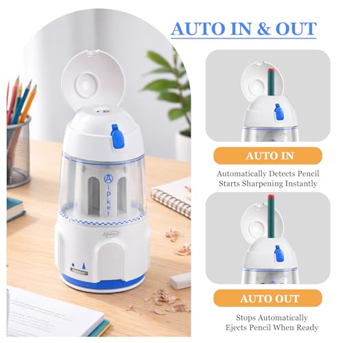 Rechargeable Electric Pencil Sharpener, Automatic Auto in & Out, Adjustable Sharpness for Kids, Students, Teachers & Artists, Built-in 2000mAh Battery, Fits 7–12mm Standard, Colored & Jumbo Pencils