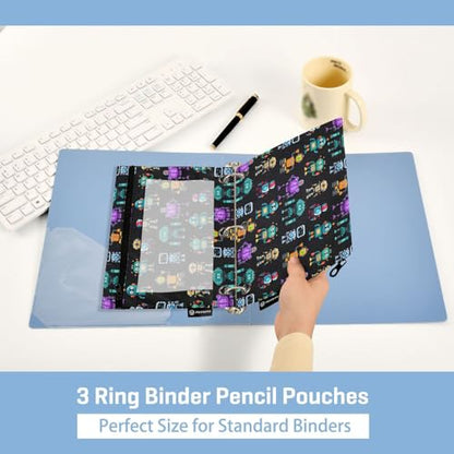 Robots Pencil Pouch for 3 Ring Binder, Binder Pencil Pouches with Clear Window Zipper Pencil Case for Office College Supplies, 2PCS (B0315) - color: B0315