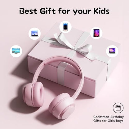 Kids Bluetooth Headphones, Toddler Headphones 85 dBA Safe Volume, 45 Hours Playtime, with Mic, Bluetooth 5.3, Kids Wireless Headset for iPad/Tablet/Travel/School, ldeal Gift (Pink) - color: Pink