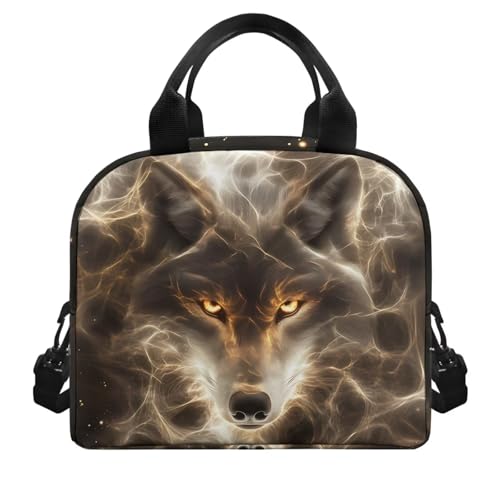 Wolf Lunch Box for Kids Girls 4-6 Galaxy Preschool Lunch Box Boys 6-8 Simple Modern Meal Bag Kids 8-10 Preschool Kindergarten Toddler Elementary School Adjustable Shoulder Strap - color: Galaxy Wolf