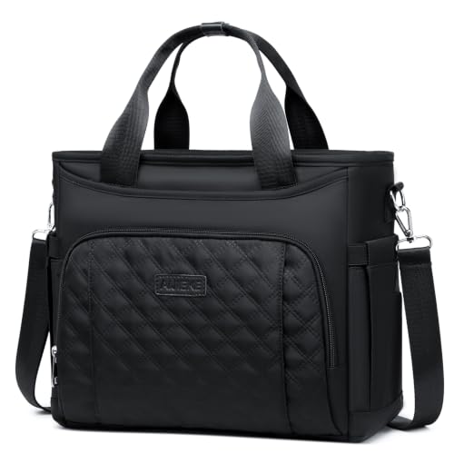 AIJIEKE Large Insulated Lunch Bag for Women Men, Work Lunch Box Tote, Black | Leakproof, durable multi-compartment cooler. Reusable with shoulder strap. Perfect for travel meal prep, picnic, beach - color: Black