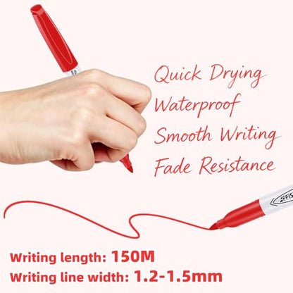 Red Permanent Markers Bulk, 75 Count, Quick Drying and Fade Resistant, Fine Point Marker works on Paper, Plastic, Metal, Wood, Perfect for Classroom, Home, Office - size: 1 Count (Pack of 75)