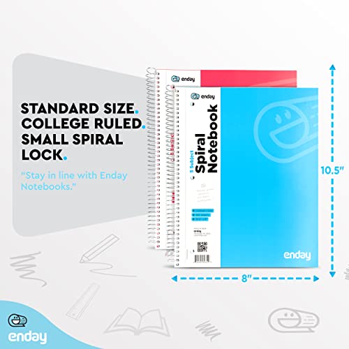 Emraw 5 Subject Notebook College Ruled Spiral White Paper 180 Sheets Perfect for Writing Sketching in class, Home, Office (Pack of 4)