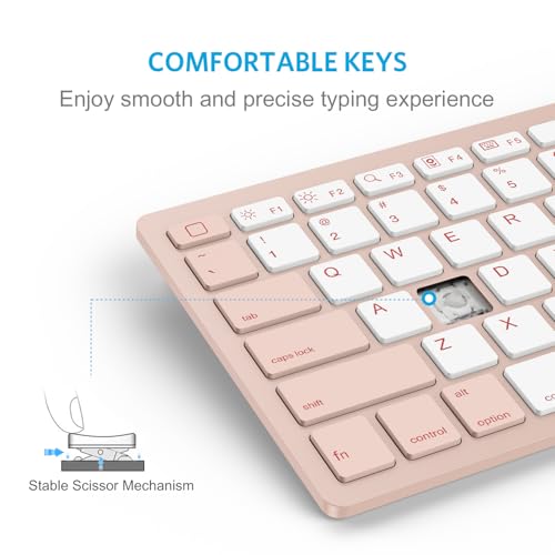 OMOTON Ultra-Slim Bluetooth Keyboard for iPad 11th/10th/9th/8th/7th, iPad Pro/Air/Mini and iPhone Series, Wireless iOS Keyboard with 12 Multimedia Keys for Office, Travel, School, Pink & Pearl White - color: Pink & Pearl White
