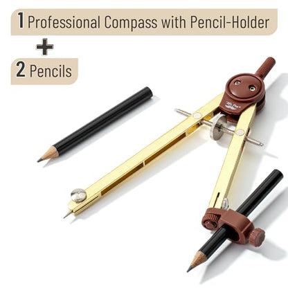 Mr. Pen- Metal Geometry Compass, Center-Wheel Design | Precision Drafting Compass with Pencil for School & Technical Drawing, Draws Circles up to 11 Inches Diameter - color: Gold