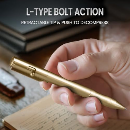 Origin-Joy Brass Bolt Action Pen Set, Heavy Duty EDC Copper Metal Tactile Turn Pen With Gel Ink Refills (Natural Brass) - color: Natural Brass
