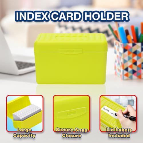 H4D 3x5 Index Card Holder with 100 Index Cards and 25 Dividers, Lime Green | 3x5 Inch Plastic Box, Heavyweight 3x5 Index Cards, Plastic 3x5 Index Card Dividers, Snap Closure Lid - color: Lime Green, size: 3"x5"