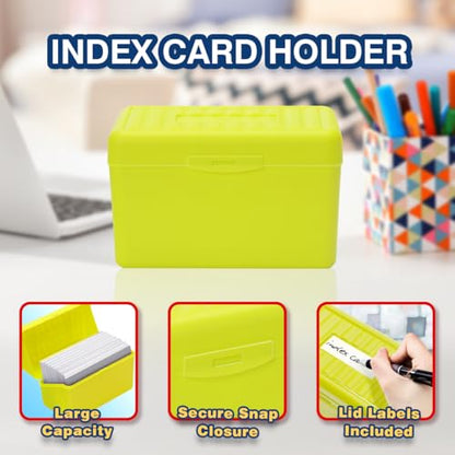 H4D 3x5 Index Card Holder with 100 Index Cards and 25 Dividers, Lime Green | 3x5 Inch Plastic Box, Heavyweight 3x5 Index Cards, Plastic 3x5 Index Card Dividers, Snap Closure Lid - color: Lime Green, size: 3"x5"