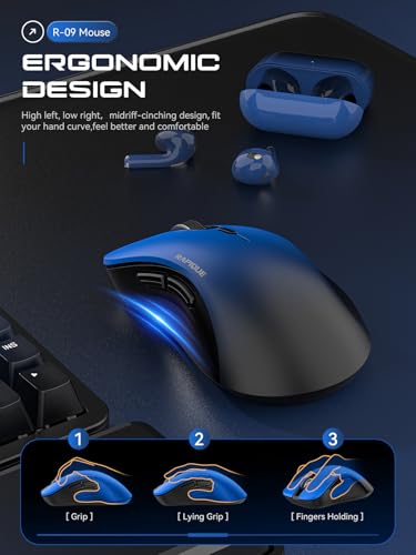 RAPIQUE Bluetooth Wireless Mouse - Dual Bluetooth & 2.4 GHz USB Receiver, Comfortable Grip, Quiet Clicks, Low Power - Multi-Device Compatibility for Laptop, MacBook, Computer, ipad(Gradient Blue) - color: Gradient Blue