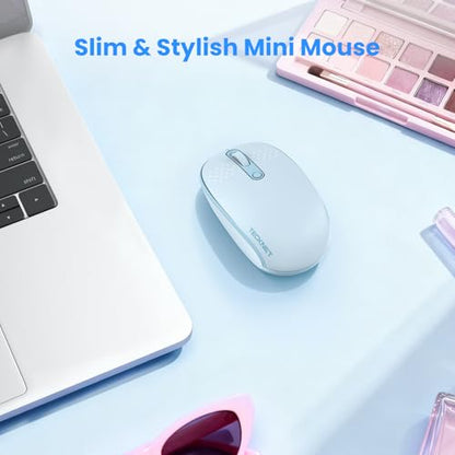 TECKNET Wireless Mouse,Bluetooth Mouse (BT5.3/5.0 & 2.4G) with USB Receiver Silent Optical Computer Mice，Wide Compatibility - color: Blue