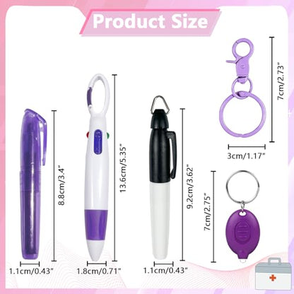 5 Pcs Nurse Accessories Pen Set, Nursing Essentials Include Badge Keychain Clip, Mini Highlighter, Permanent Marker, Ballpoint Pen and LED Keychain Flashlight, purple - color: Purple